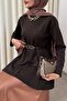 Belted Peplum Blouse 0040 - Dark Brown - 4