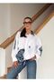 Oversized White Shirt with Denim Detail - 5