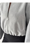 Women's Gray Cashmere Comfortable Fit Zippered Crop Bomber Jacket - 4