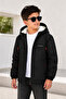 Children's Fur-Lined Winter Coat Black Hooded Zippered Casual Coat Warm Coat. - 2