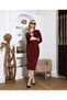 Burgundy Chest-Cut Out Metal Buckle Detailed Stretchy Midi Dress