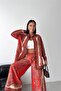 Women's Red Ethnic Patterned Design Shirt Pants Set Nbms26120 - 2
