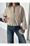 Women's Stone Color Cashmere Comfortable Fit Zippered Crop Bomber Jacket - 5