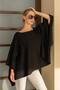 Boat Neck Poncho Form Batwing Sleeve Oversize Loose Soft Textured Knitwear Sweater Aw26Kz00027 - 2