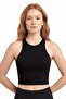 Women's Black Camisole Halter Neck Wide Strap Ribbed Crop Top Tank Top