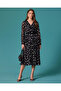 Polka Dot Double Breasted Collar Belted Chiffon Dress - 4