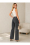 Women's Smoked High Waist Relaxed Fit Wide Leg Denim Jeans Trousers - 3