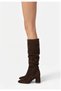 Brown Suede Bellows Pointed Toe Women's 6.5 cm Thick Heeled Boots - 4