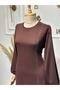 Women's Stone and Leather Detailed Stylish Dress with Elastic Sleeves - 4
