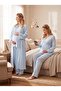 New Season Blue Double-Breasted Easy Breastfeeding Feature Muslin Fabric Design Long Sleeve 100% Cotton Maternity Pajama Set - 5