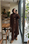 Women's Velora Gold Button Detailed Openwork Knit Maxi Knitwear Cardigan - 5