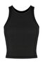 Women's Black Camisole Halter Neck Wide Strap Ribbed Crop Top Tank Top - 3