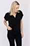 Women's Polo Neck V Cut Short Sleeve Blouse