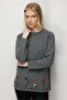 Women's Crew Neck Skirt Floral Embroidered Wool Sweater Smoked - 4