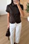 Double Collar Button Detail Lining Short Sleeve Modal Jacket Blouse Brown - 3