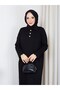 Heart Buttoned Beautiful Sleeved Knitwear Dress Black - 6