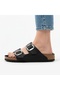 Mr205 Black Genuine Leather Mostra Covered Double Buckle Unisex Orthopedic Cork Sole Slippers - 5