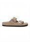 Mk205 Beige Genuine Leather Full Covered Cork Sole Double Buckle Unisex Orthopedic Slippers