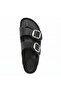 Mr205 Black Genuine Leather Mostra Covered Double Buckle Unisex Orthopedic Cork Sole Slippers - 2