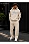 Men's Vintage Script Printed Tracksuit Set / Hooded Sweatshirt and Straight-Leg Bottoms