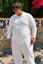 Men's Thick Premium Large Size White Zippered Sweatshirt