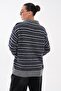 Women's Stripe Patterned Polo Collar Knitted Sweater 265303 - - 5