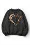 Unisex Soft Textured Leopard and Butterfly Heart Printed Design Oversize 3 Yarn Crew Neck Sweatshirt