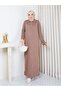 Heart Buttoned Beautiful Sleeved Knitwear Dress in Tan