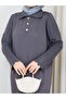 Heart Buttoned Beautiful Sleeved Knitwear Dress Gray - 5