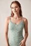 Women's Green Floral Patterned Lace Detailed Thin Rope Strap V-Neck Cotton Casual Undershirt