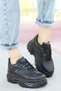 Women's 5 cm Thick Sole Sneaker with Glitter Detail Casual Sports Shoes - Black - 4