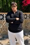 Men's Thick Premium Large Size Black Zippered Sweatshirt - 3
