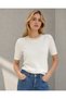 Women's Ecru Gemstone and Pearl Detailed Short Sleeve Blouse