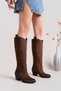 Ashton Brown Embroidered Western Tan Long Below-Knee Cowboy Women's Boots