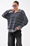 Women's Stripe Patterned Polo Collar Knitted Sweater 265303 - - 3