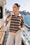 Women's Stripe Patterned Polo Collar Knitted Sweater 265303 -