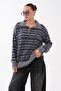 Women's Stripe Patterned Polo Collar Knitted Sweater 265303 - - 4