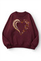 Unisex Soft Textured Leopard and Butterfly Heart Printed Design Oversize 3 Yarn Crew Neck Sweatshirt
