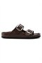 Mk205 Brown Genuine Leather Full Covered Cork Sole Double Buckle Unisex Orthopedic Slippers