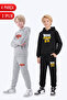 3 Thread Printed Winter Kangaroo Pocket Hooded Boys' 2-Piece Tracksuit Set 4 Pieces