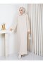 Heart Buttoned Beautiful Sleeved Knitwear Dress Cream - 2