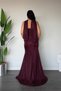 Jakar Fabric Strapless Evening Dress with Shawl Detail - Bordo - 5