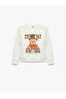 Long Sleeve Crew Neck Cotton Three Thread Ribbed Teddy Bear Printed Sweatshirt