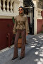 High Collar Belted Short Women's Trench Coat Jacket – Khaki