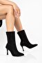 Women's Black Suede Stone Boots - Pointed Toe Stone Embellished Thin Heeled Back Zipper Boots
