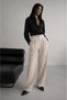 Women's Beige High Waist Belt Detailed Palazzo Trousers - 2