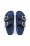 Mk205 Navy Blue Genuine Suede Leather Full Covered Cork Sole Double Buckle Unisex Orthopedic Slippers - 5