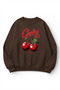 Unisex Soft Textured Retro Cherry Printed Design Oversize 3 Thread Crew Neck Sweatshirt