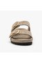Mk205 Beige Genuine Suede Leather Full Covered Cork Sole Double Buckle Unisex Orthopedic Slippers - 5