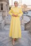 Pearl Button Detailed Ruffle Hijab Dress Yellow Hnt0317 - 4